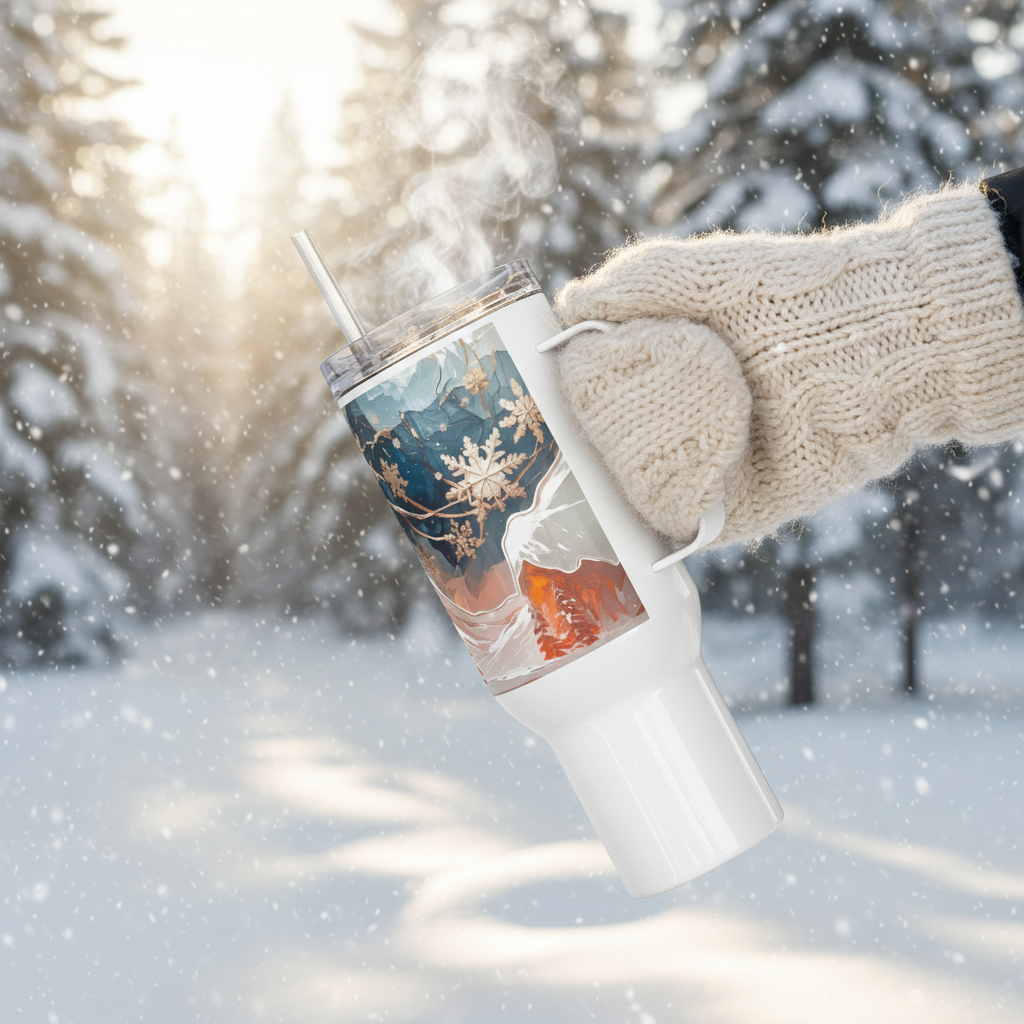 Winter Landscape Travel Mug with Handle - Insulated Stainless Steel Coffee Mug